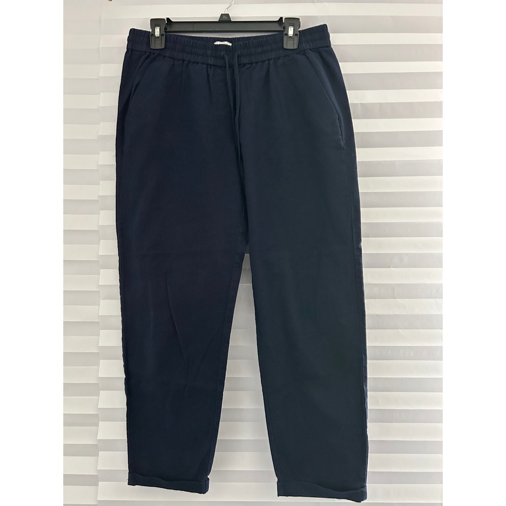 J.Crew Seaside Jogger Pant Navy Blue Linen Cotton Drawstring Elastic Waist Sz 8